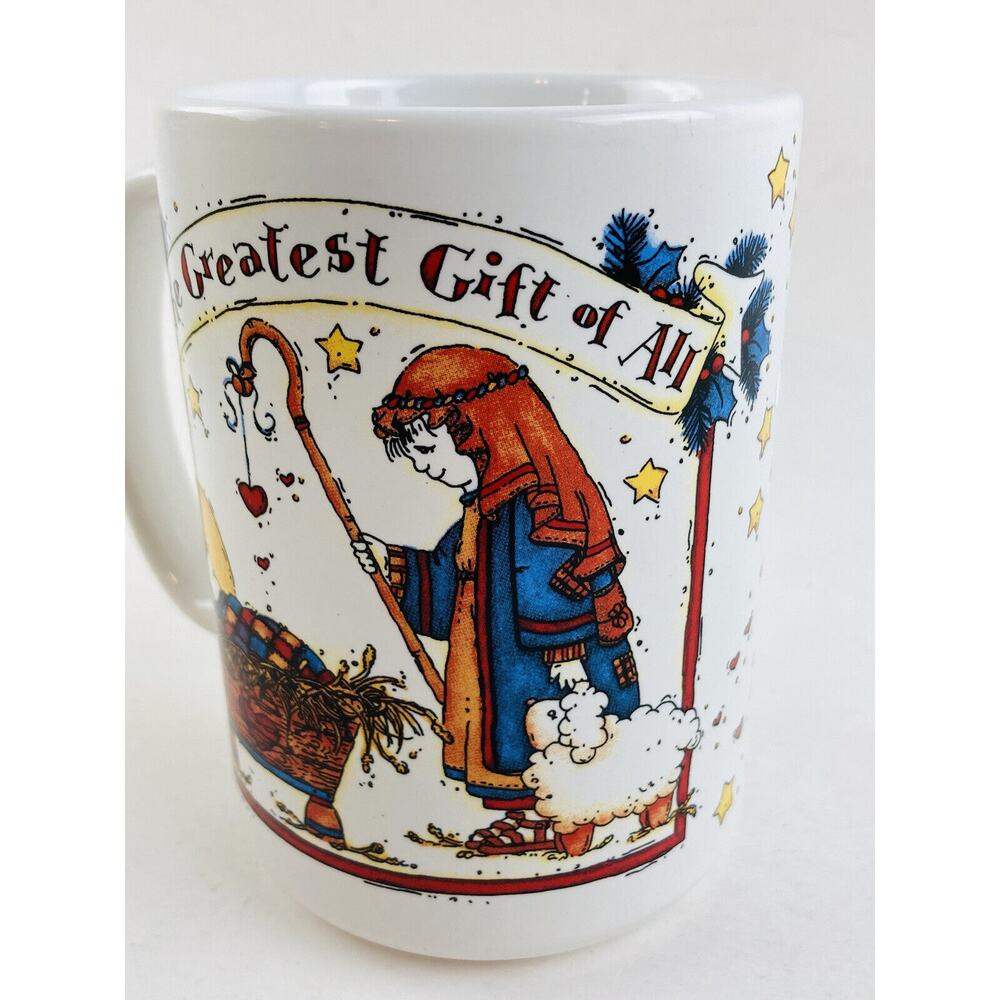 Vntge 2000 Christmas Mug Beautiful Manger Jesus Shepherd Love World Abbey Press